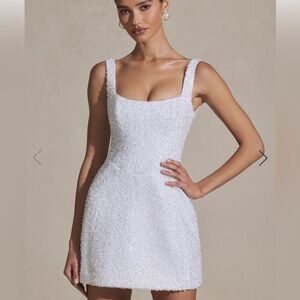 Oh Polly White Beaded Square-Neck Mini Dress